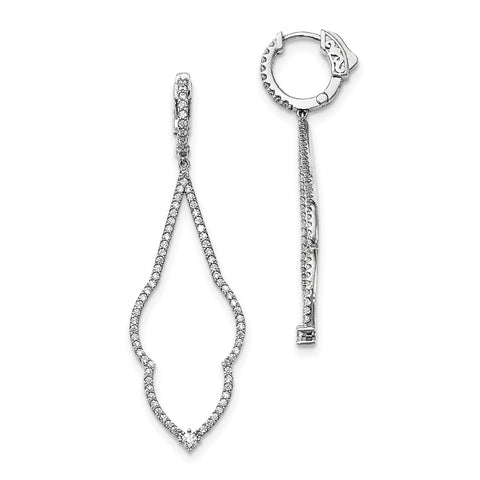 Sterling Silver Rhodium-plated CZ Hinged Hoop Dangle Earrings QMP1471 - shirin-diamonds