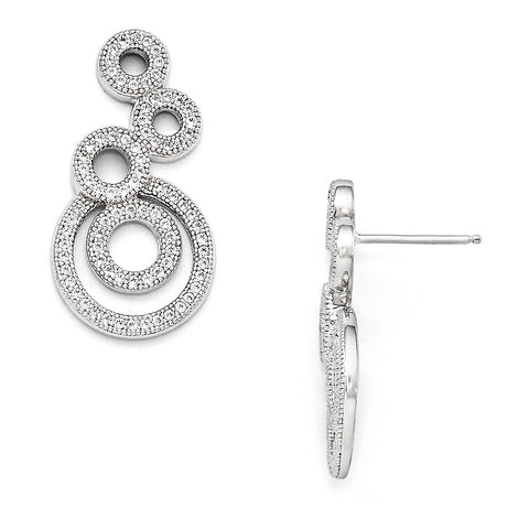 Sterling Silver & CZ Brilliant Embers Polished Circle Dangle Post Earrings QMP147 - shirin-diamonds