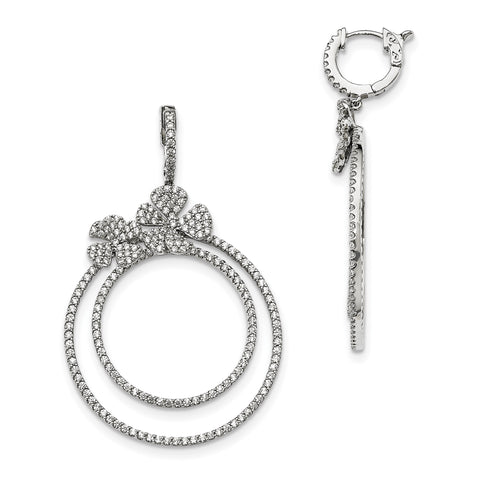 Sterling Silver Rhodium-plated CZ Hinged Hoop Dangle Earrings QMP1491 - shirin-diamonds