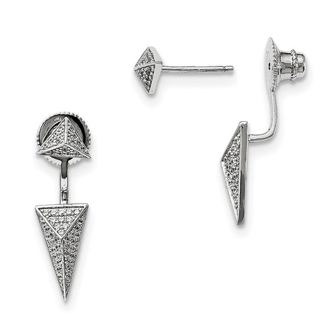 Sterling Silver Rhodium-plated CZ Convertible Back Earrings QMP1497 - shirin-diamonds