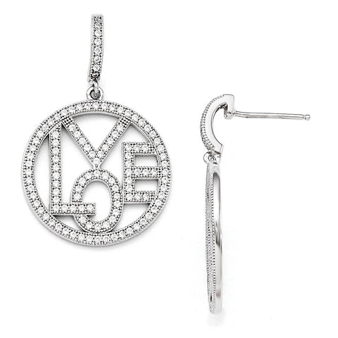 Sterling Silver & CZ Brilliant Embers Round Love Dangle Post Earrings QMP164 - shirin-diamonds