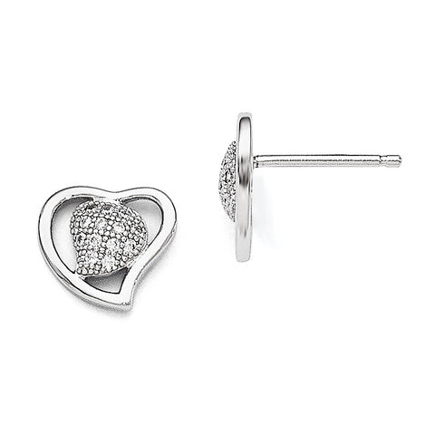 Sterling Silver & CZ Heart Post Earrings QMP176 - shirin-diamonds