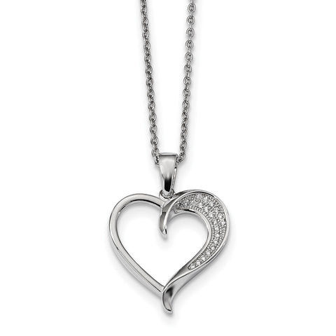 Sterling Silver & CZ Brilliant Embers Polished Heart Necklace QMP178 - shirin-diamonds