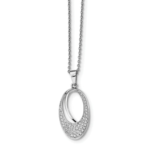 Sterling Silver & CZ Brilliant Embers Polished Oval Necklace QMP191 - shirin-diamonds
