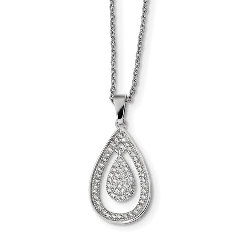 Sterling Silver & CZ Brilliant Embers Polished Teardrop Necklace QMP219 - shirin-diamonds