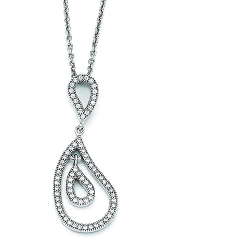 Sterling Silver & CZ Brilliant Embers Polished Teardrop Necklace QMP222 - shirin-diamonds