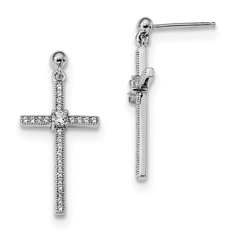 Sterling Silver & CZ Brilliant Embers Polished Cross Dangle Earrings QMP288 - shirin-diamonds