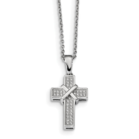 Sterling Silver & CZ Brilliant Embers Polished Cross Necklace QMP292 - shirin-diamonds