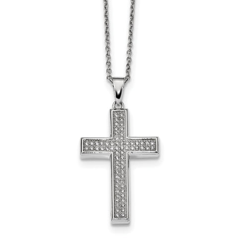 Sterling Silver & CZ Brilliant Embers Polished Cross Necklace QMP294 - shirin-diamonds