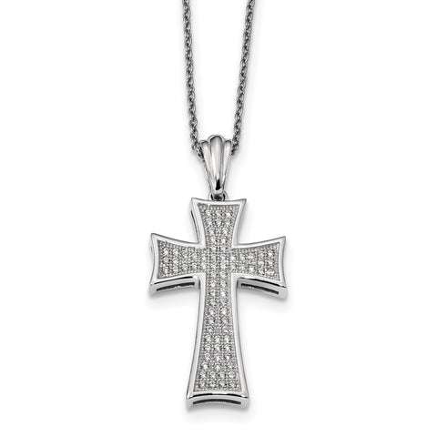 Sterling Silver & CZ Brilliant Embers Polished Cross Necklace QMP296 - shirin-diamonds