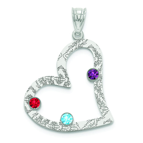 Sterling Silver Crystal Family Heart Pendant QMP2/3SS - shirin-diamonds