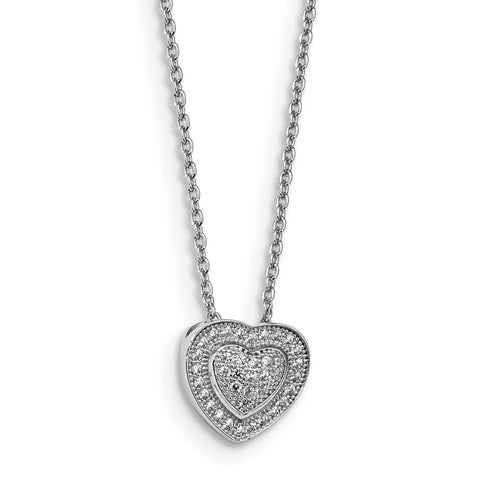Sterling Silver & CZ Brilliant Embers Heart Necklace QMP336 - shirin-diamonds