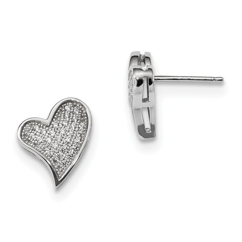 Sterling Silver & CZ Brilliant Embers Heart Post Earrings QMP338 - shirin-diamonds
