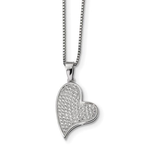 Sterling Silver & CZ Brilliant Embers Heart Necklace QMP340 - shirin-diamonds