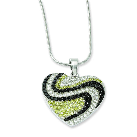 Sterling Silver & CZ Brilliant Embers Heart Necklace QMP348 - shirin-diamonds
