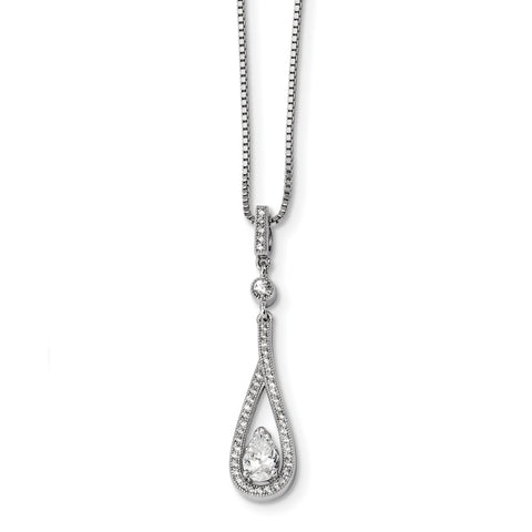 Sterling Silver & CZ Brilliant Embers Teardrop Necklace QMP389 - shirin-diamonds