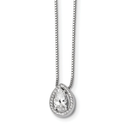 Sterling Silver & CZ Brilliant Embers Teardrop Necklace QMP390 - shirin-diamonds