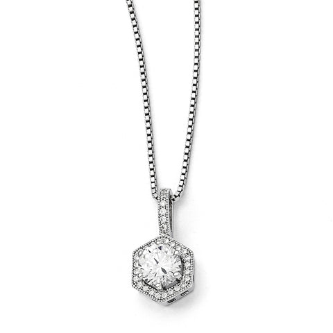Sterling Silver & CZ Brilliant Embers Hexagon Necklace QMP394 - shirin-diamonds