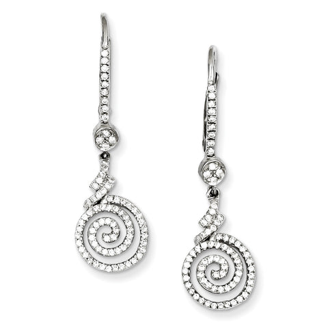 Sterling Silver & CZ Swirl Leverback Earrings QMP450 - shirin-diamonds