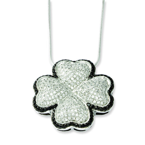 Sterling Silver & CZ Brilliant Embers 4 Leaf Clover Necklace QMP455 - shirin-diamonds