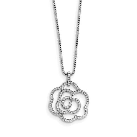 Sterling Silver & CZ Rose Necklace QMP484 - shirin-diamonds