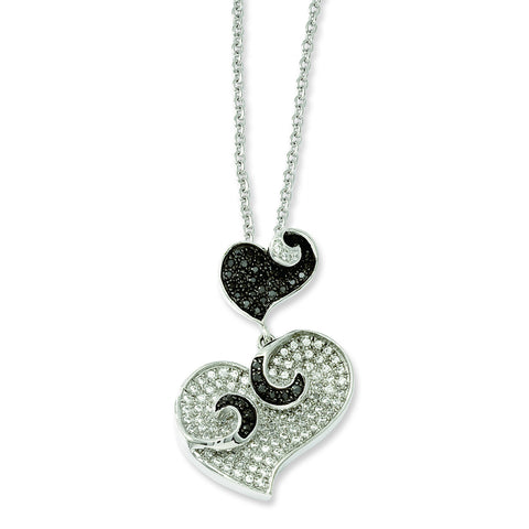 Sterling Silver & CZ Brilliant Embers Hearts Necklace QMP486 - shirin-diamonds
