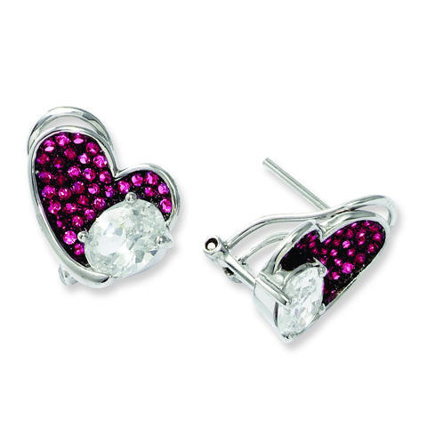 Sterling Silver & CZ Brilliant Embers Pink Heart Post Earrings QMP501 - shirin-diamonds