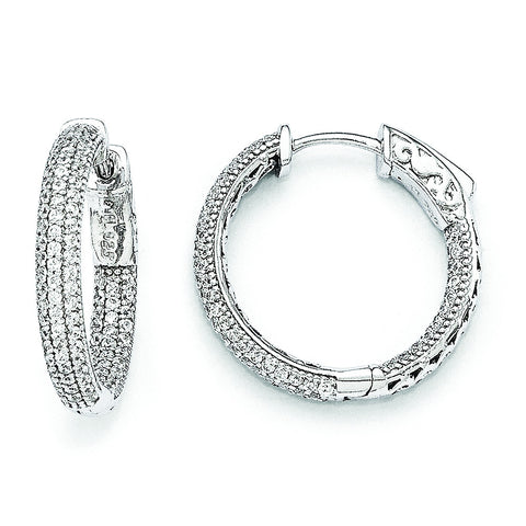Sterling Silver Rhodium-plated CZ In and Out Hinged Hoop Earrings QMP585 - shirin-diamonds