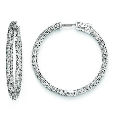 Sterling Silver Rhodium-plated CZ In and Out Hinged Hoop Earrings QMP586 - shirin-diamonds