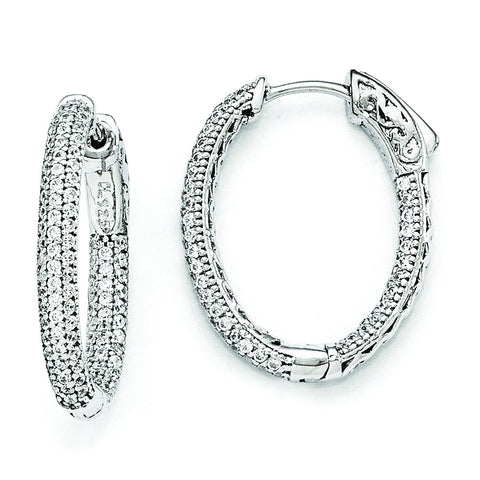 Sterling Silver Pav‚ Rhodium-plated CZ Hinged Oval Hoop Earrings QMP588 - shirin-diamonds