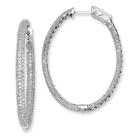 Sterling Silver Pav‚ Rhodium-plated CZ Hinged Oval Hoop Earrings QMP589 - shirin-diamonds