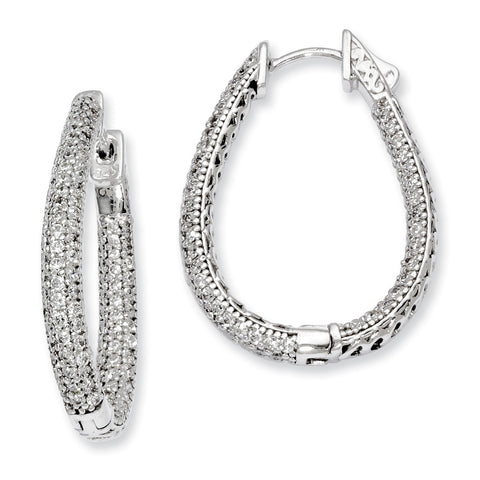Sterling Silver Rhodium-plated CZ Teardrop Hinged Hoop Earrings QMP590 - shirin-diamonds