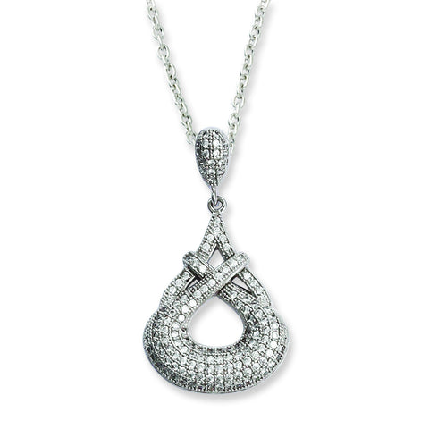 Sterling Silver & CZ Brilliant Embers Teardrop Necklace QMP678 - shirin-diamonds
