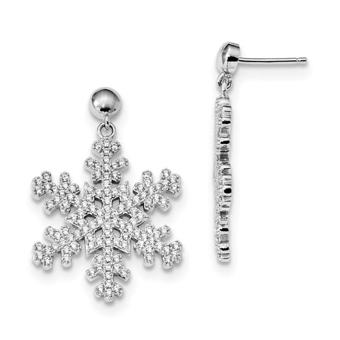 Sterling Silver & CZ Brilliant Embers Snowflake Dangle Post Earrings QMP684 - shirin-diamonds