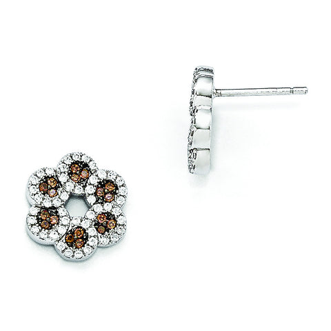 Sterling Silver & CZ Brilliant Embers Coffee Flower Post Earrings QMP687 - shirin-diamonds