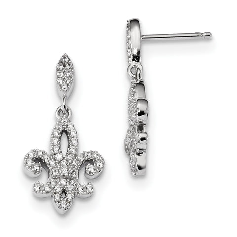 Sterling Silver & CZ Brilliant Embers Fleur De Lis Dangle Post Earrings QMP694 - shirin-diamonds
