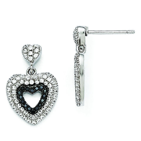 Sterling Silver & CZ Brilliant Embers Heart Dangle Post Earrings QMP712 - shirin-diamonds