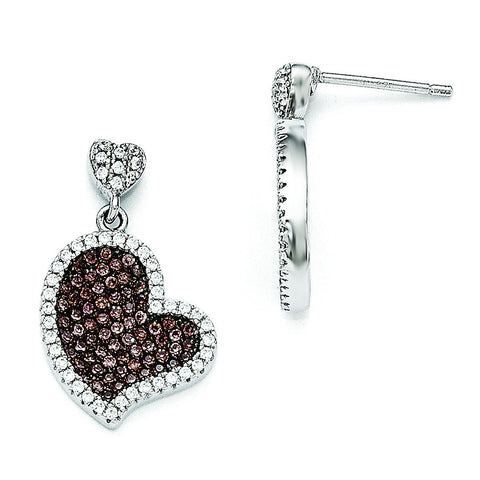 Sterling Silver & CZ Brilliant Embers Heart Dangle Post Earrings QMP722 - shirin-diamonds