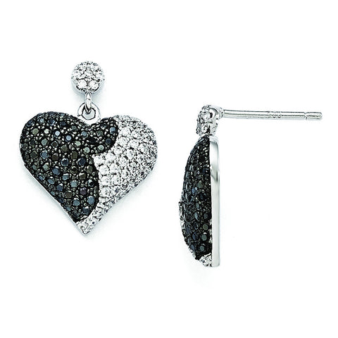 Sterling Silver & CZ Brilliant Embers Heart Dangle Post Earrings QMP730 - shirin-diamonds