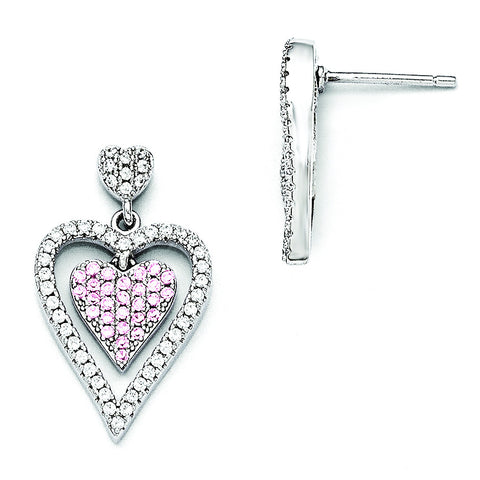 Sterling Silver & CZ Brilliant Embers Heart Dangle Post Earrings QMP742 - shirin-diamonds