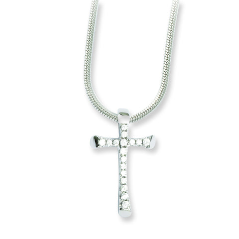 Sterling Silver & CZ Brilliant Embers Cross Necklace QMP782 - shirin-diamonds