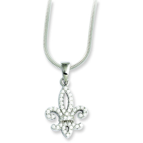 Sterling Silver & CZ Brilliant Embers Fleur De Lis Necklace QMP783 - shirin-diamonds