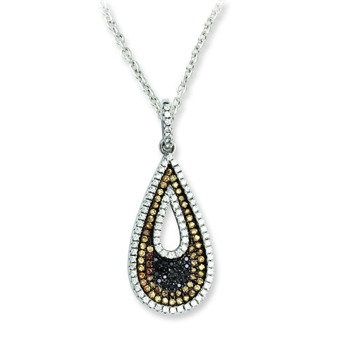 Sterling Silver & CZ Brilliant Embers Teardrop Necklace QMP795 - shirin-diamonds