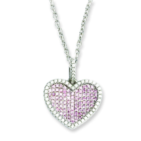 Sterling Silver & CZ Brilliant Embers Heart Necklace QMP809 - shirin-diamonds