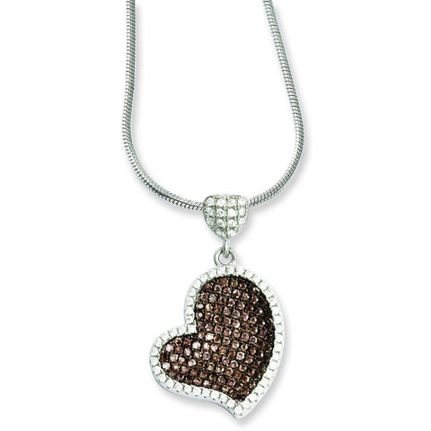 Sterling Silver & CZ Brilliant Embers Heart Necklace QMP810 - shirin-diamonds