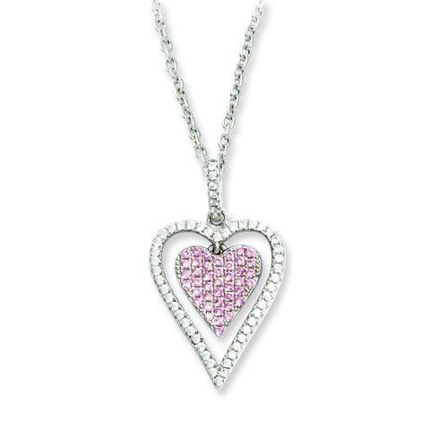 Sterling Silver & CZ Brilliant Embers Heart Necklace QMP825 - shirin-diamonds