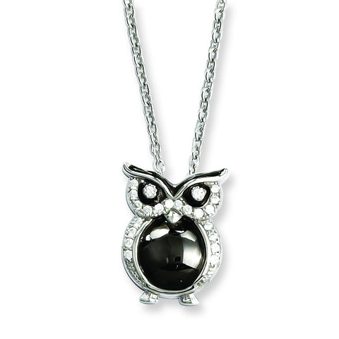 Sterling Silver & CZ Brilliant Embers Owl Necklace QMP835 - shirin-diamonds