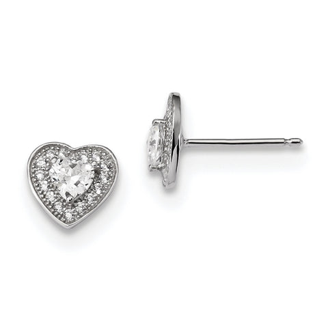 Sterling Silver & CZ Brilliant Embers Heart Post Earrings QMP842 - shirin-diamonds