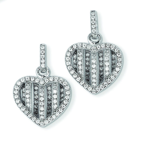 Sterling Silver & CZ Brilliant Embers Heart Dangle Post Earrings QMP865 - shirin-diamonds