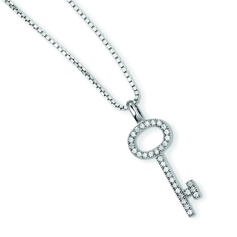 Sterling Silver & CZ Brilliant Embers Key Necklace QMP880 - shirin-diamonds